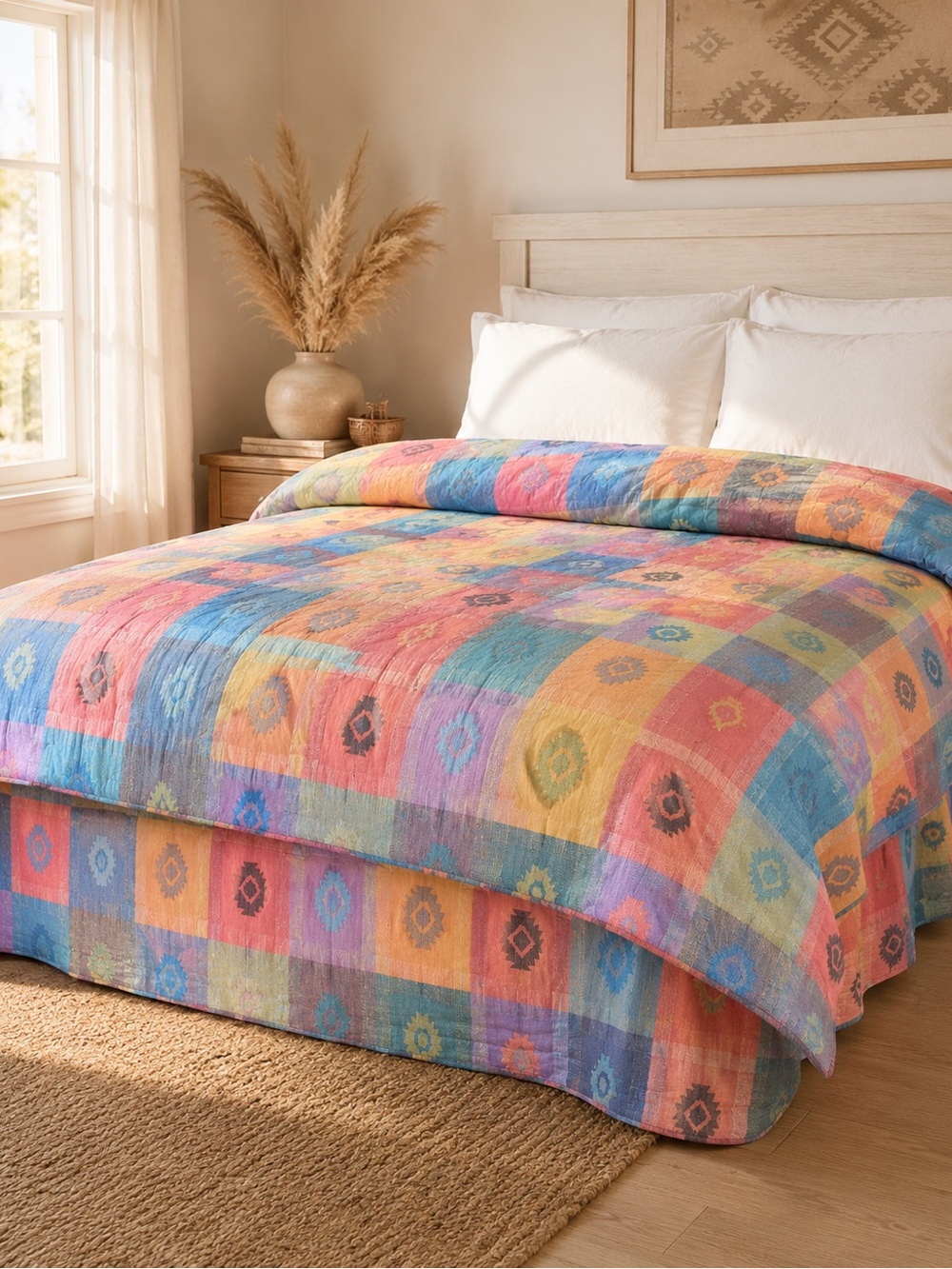 Westpoint Stevens Vtg Queen Comforter Bed Skirt Set Aztec Patchwork Multicolor